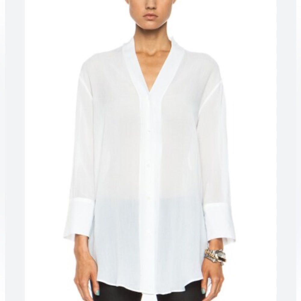 Helmut Lang‎ P / XS Mist Oversized Viscose Button Down Optic White Professional